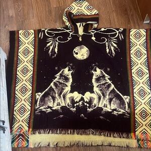 Wolf Design Hooded Poncho